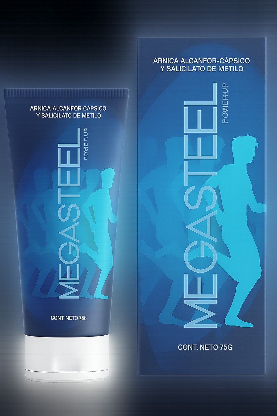 MegaSteel crema deportiva con efecto frío-calor, tubo y caja 75g